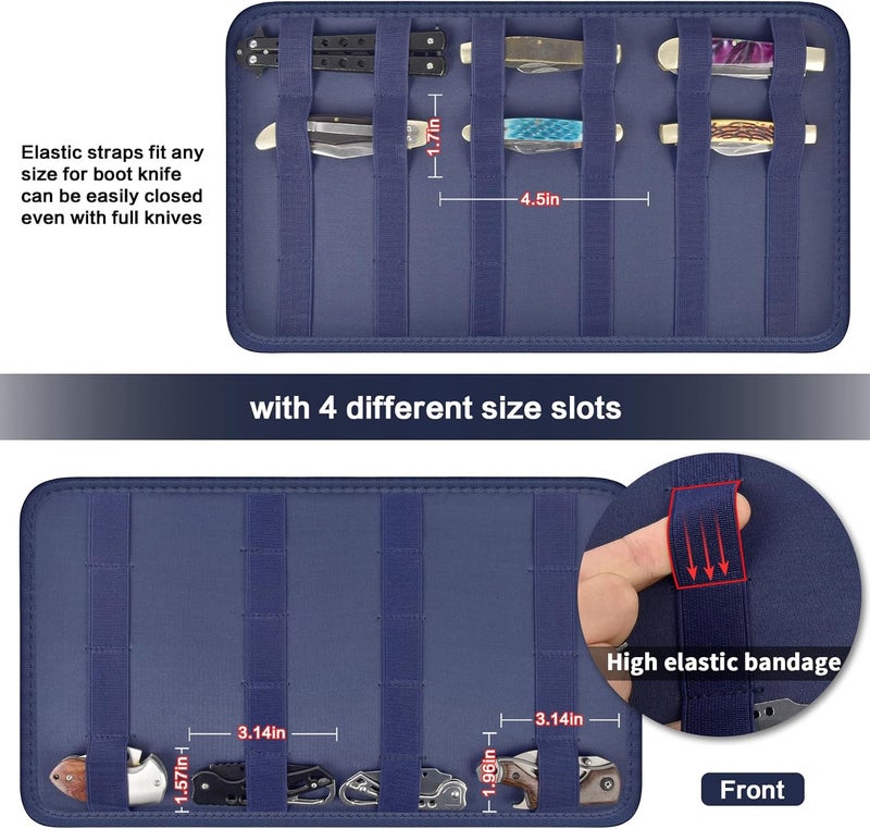casmilee Knife Display Case for 64+ Pocket Knives, Folding Knives Cases for Collections, Butterfly Knife Storage Bag Holder Roll Organizer for Survival, Tactical, Outdoor, Kitchen, EDC Mini (Blue) - Image 3